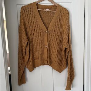 Open-Knit Button Front Cardigan in Mustard
